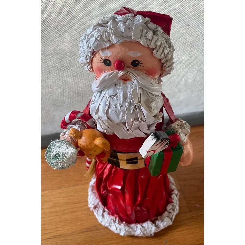Vintage Papier Mache Santa Claus Figurine Christmas Decor Handmade 10